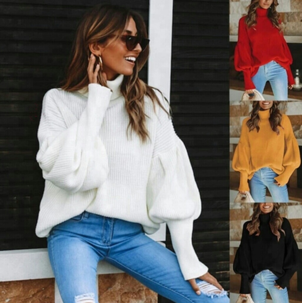 Last ONE!! Adorable balloon sleeve sweater White